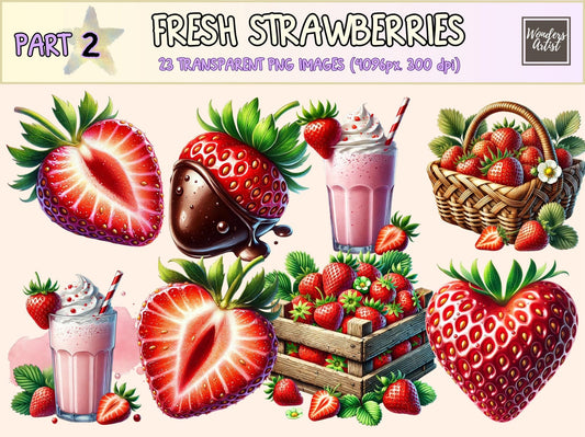 Fresh Strawberries (P2) Clipart - High - Quality Instant Digital Download for Creative Projects