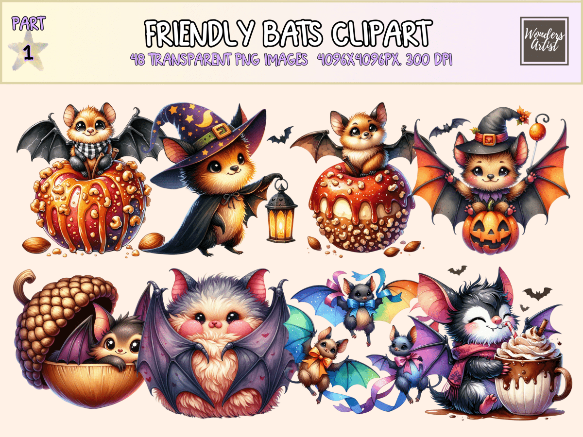 Friendly Bats Clipart All Bundles Clipart Line Art - WondersArtist