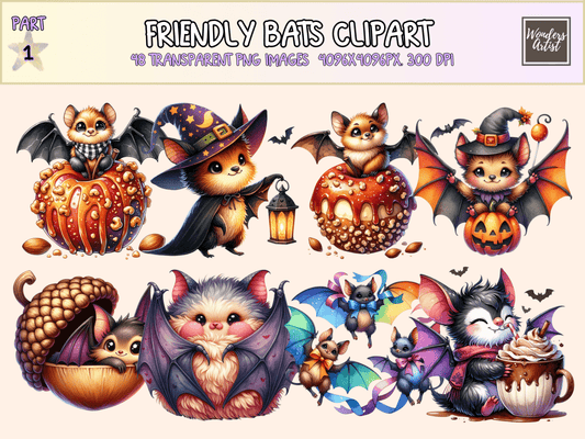 Friendly Bats Clipart All Bundles Clipart Line Art - WondersArtist