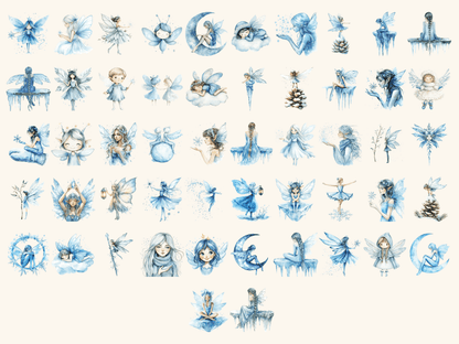 Frosted Fairies Watercolor Clipart All Bundles Clipart Line Art - WondersArtist
