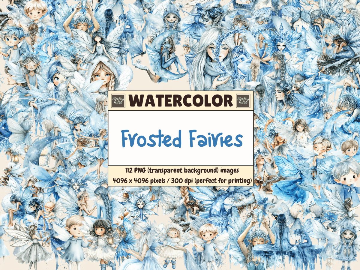 Frosted Fairies Watercolor Clipart All Bundles Clipart Line Art - WondersArtist