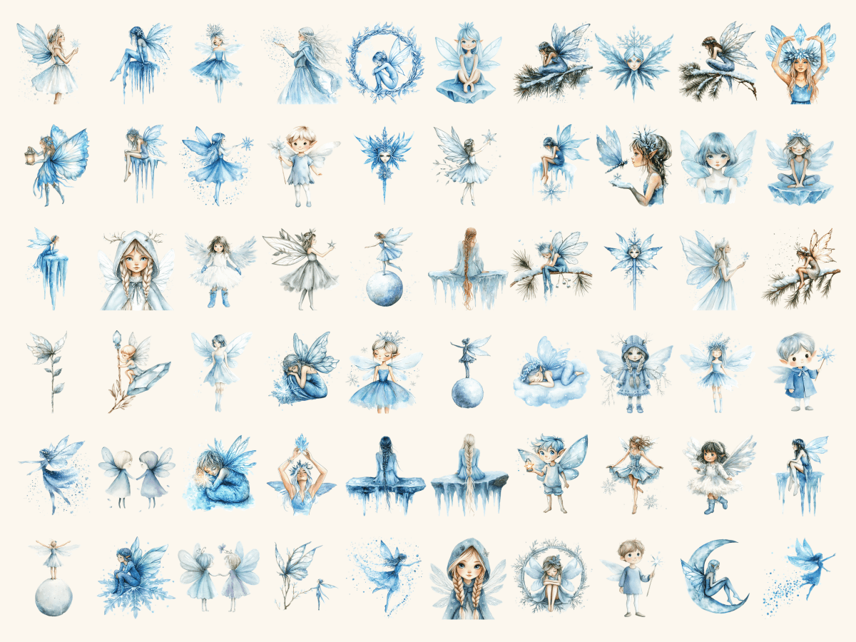 Frosted Fairies Watercolor Clipart All Bundles Clipart Line Art - WondersArtist