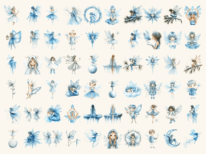 Frosted Fairies Watercolor Clipart All Bundles Clipart Line Art - WondersArtist