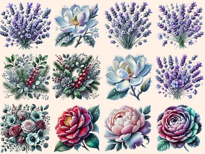 Frosted Florals (P1) Clipart delicate flowers png - Wonders Artist