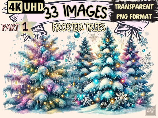 Frosted Trees Clipart - High - Quality Instant Digital Download for Creative Projects