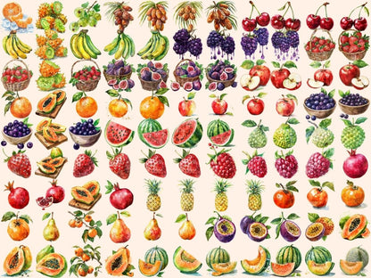 Fruits Watercolor Clipart - High - Quality Instant Digital Download for Creative Projects