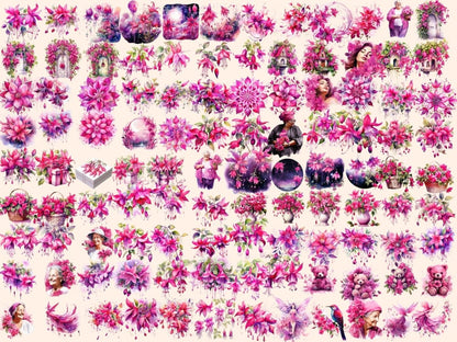 Fuchsia Flowers Watercolor Clipart beautiful flower png - Wonders Artist