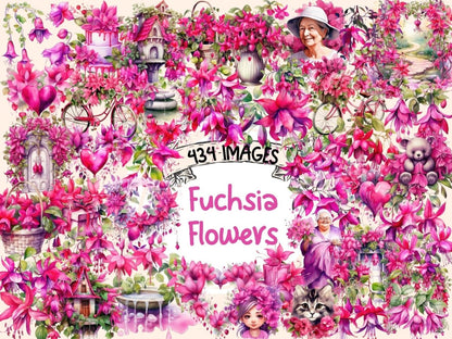 Fuchsia Flowers Watercolor Clipart beautiful flower png - Wonders Artist
