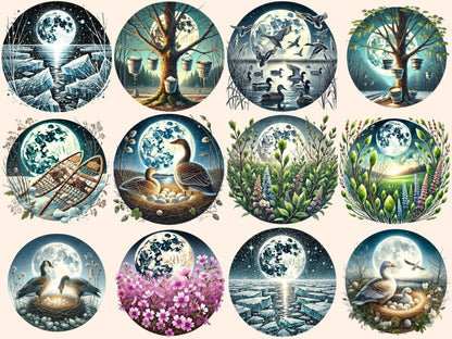 Full Pink Moon Clipart - High - Quality Instant Digital Download for Creative Projects