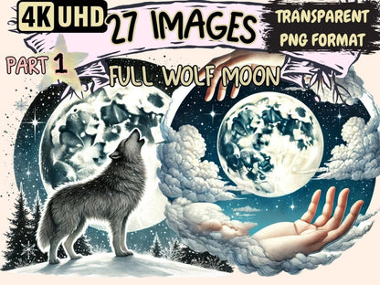 Full Wolf Moon Clipart celestial clipart - Wonders Artist