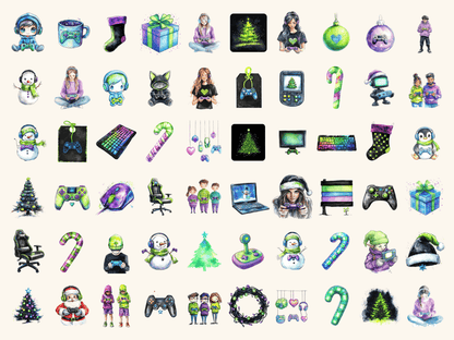 Gamer Christmas Watercolor Clipart All Bundles Clipart Line Art - WondersArtist