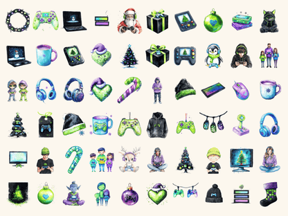 Gamer Christmas Watercolor Clipart All Bundles Clipart Line Art - WondersArtist