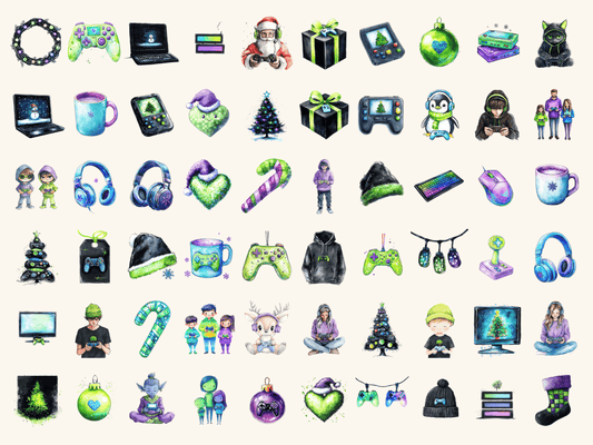 Gamer Christmas Watercolor Clipart