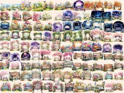 Garden Benches Watercolor Clipart bench clipart - Wonders Artist
