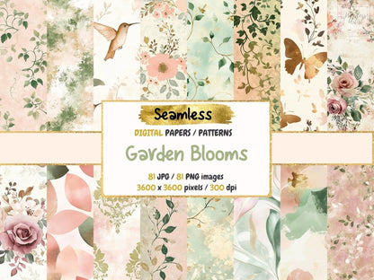 Garden Blooms Seamless Pattern Digital Papers blooming garden - Wonders Artist