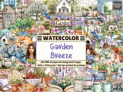 Garden Breeze Watercolor Clipart floral clipart floral png flower clipart - WondersArtist