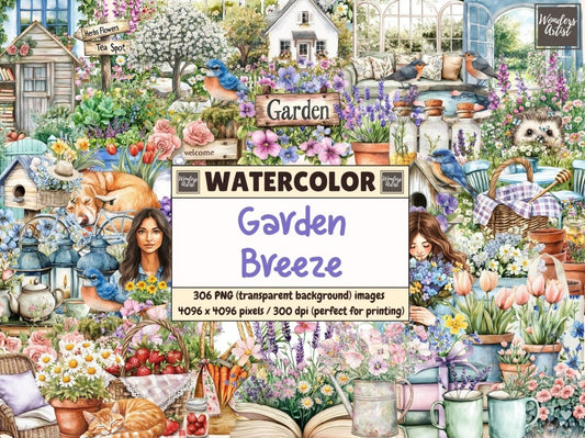 Garden Breeze Watercolor Clipart floral clipart floral png flower clipart - WondersArtist
