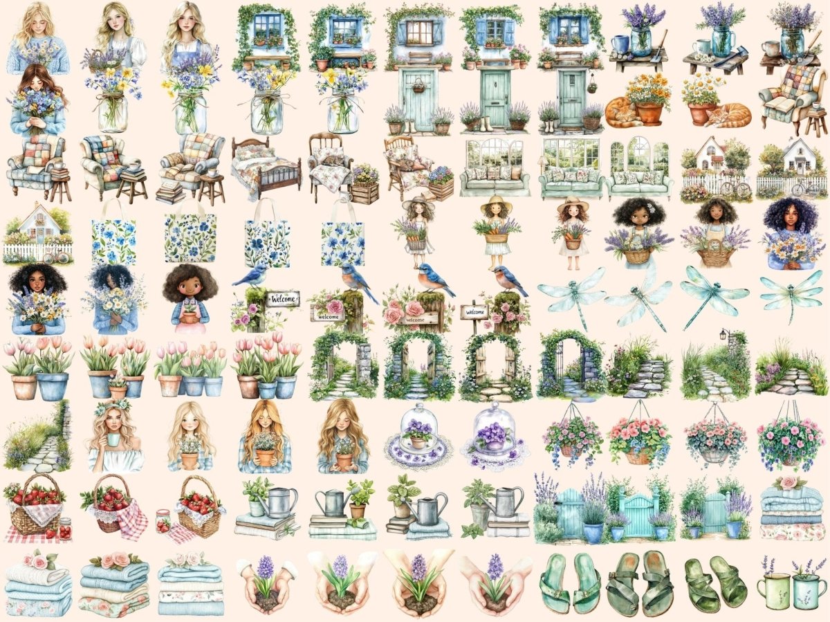 Garden Breeze Watercolor Clipart floral clipart floral png flower clipart - WondersArtist