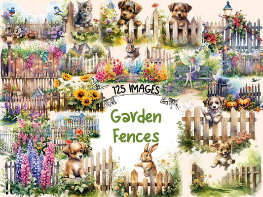 Garden Fences Watercolor Clipart - High - Quality Instant Digital Download for Creative Projects