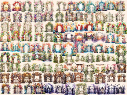 Garden Gates Watercolor Clipart - High - Quality Instant Digital Download for Creative Projects