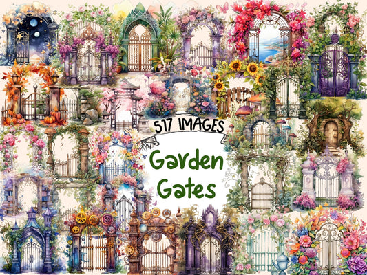 Garden Gates Watercolor Clipart - High - Quality Instant Digital Download for Creative Projects