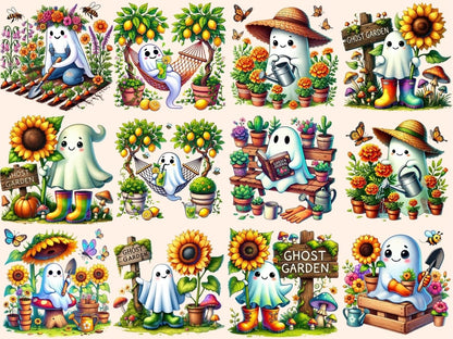 Garden Ghosts Clipart cozy spooky png cute ghost art floral ghost png - WondersArtist