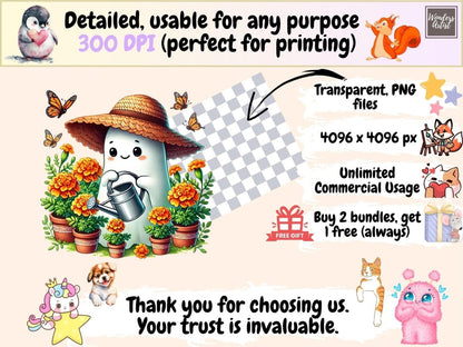 Garden Ghosts Clipart cozy spooky png cute ghost art floral ghost png - WondersArtist