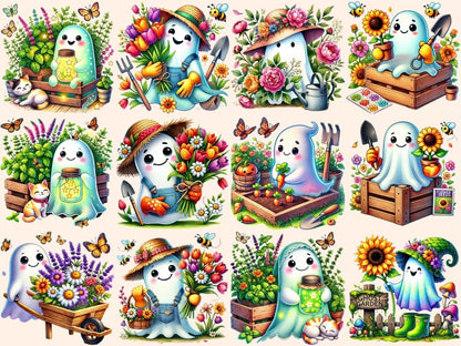 Garden Ghosts Clipart cozy spooky png cute ghost art floral ghost png - WondersArtist