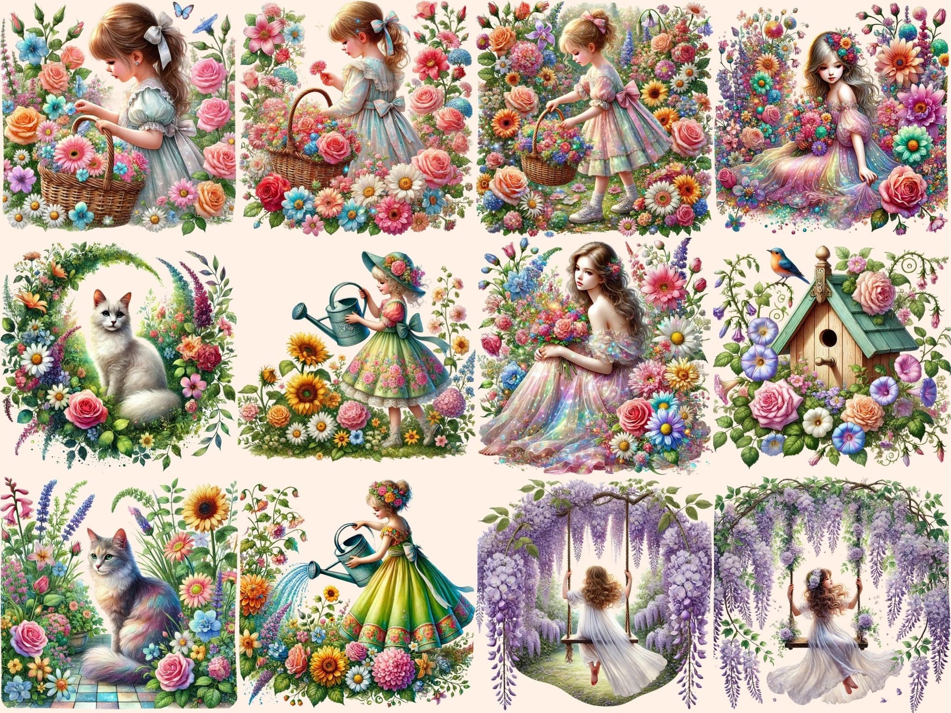 Garden Girls Clipart - High - Quality Instant Digital Download for Creative Projects