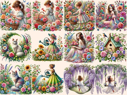 Garden Girls Clipart Floral Girl Clipart - Wonders Artist