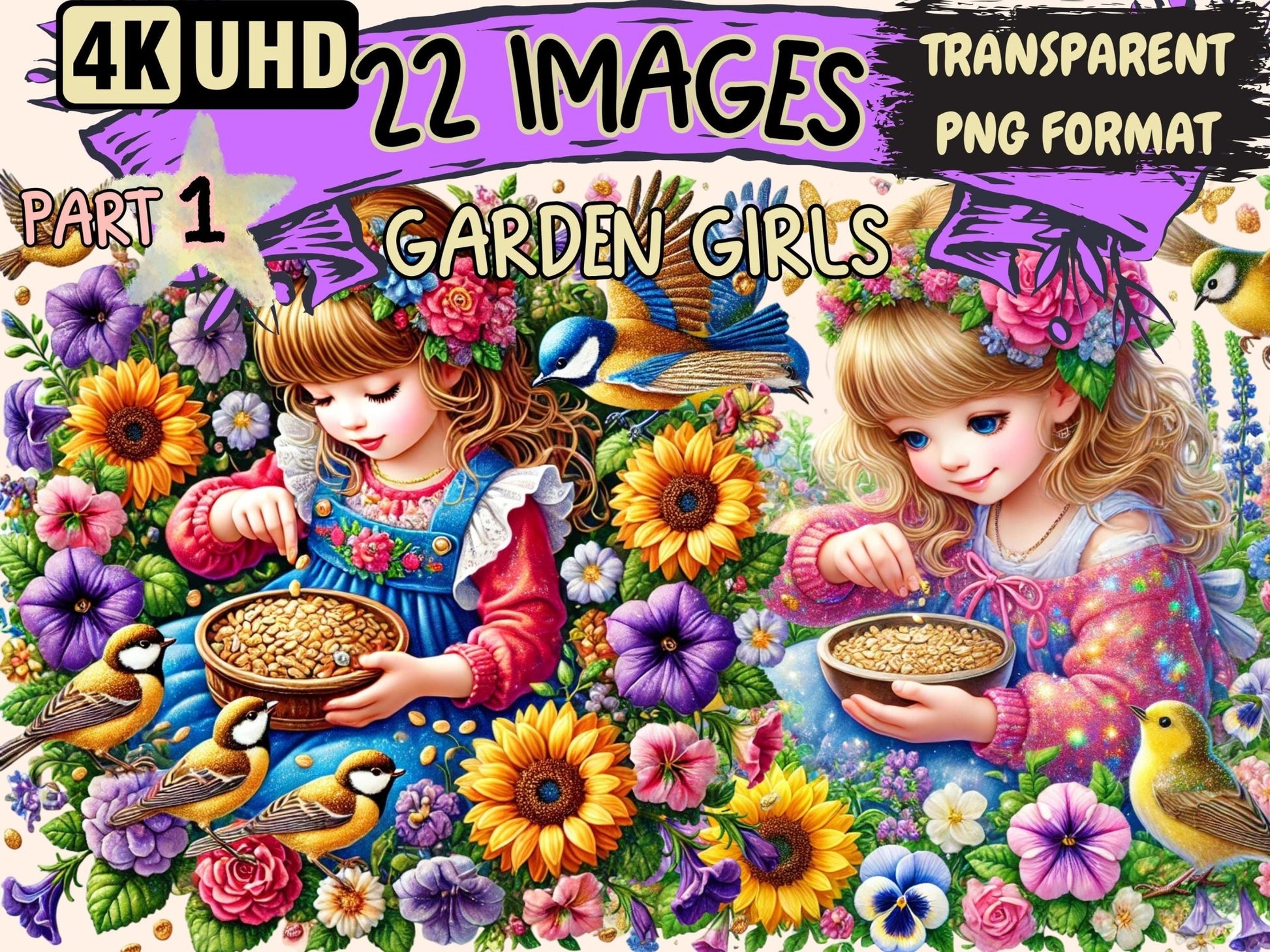 Garden Girls Clipart - High - Quality Instant Digital Download for Creative Projects