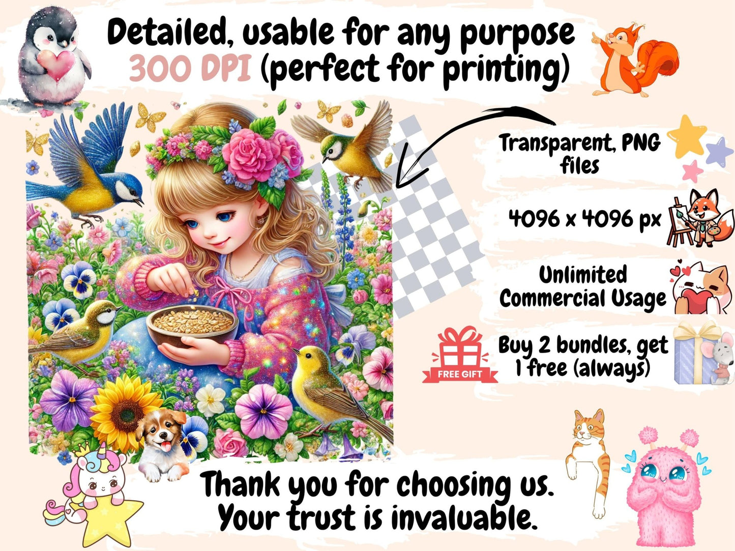 Garden Girls Clipart - High - Quality Instant Digital Download for Creative Projects