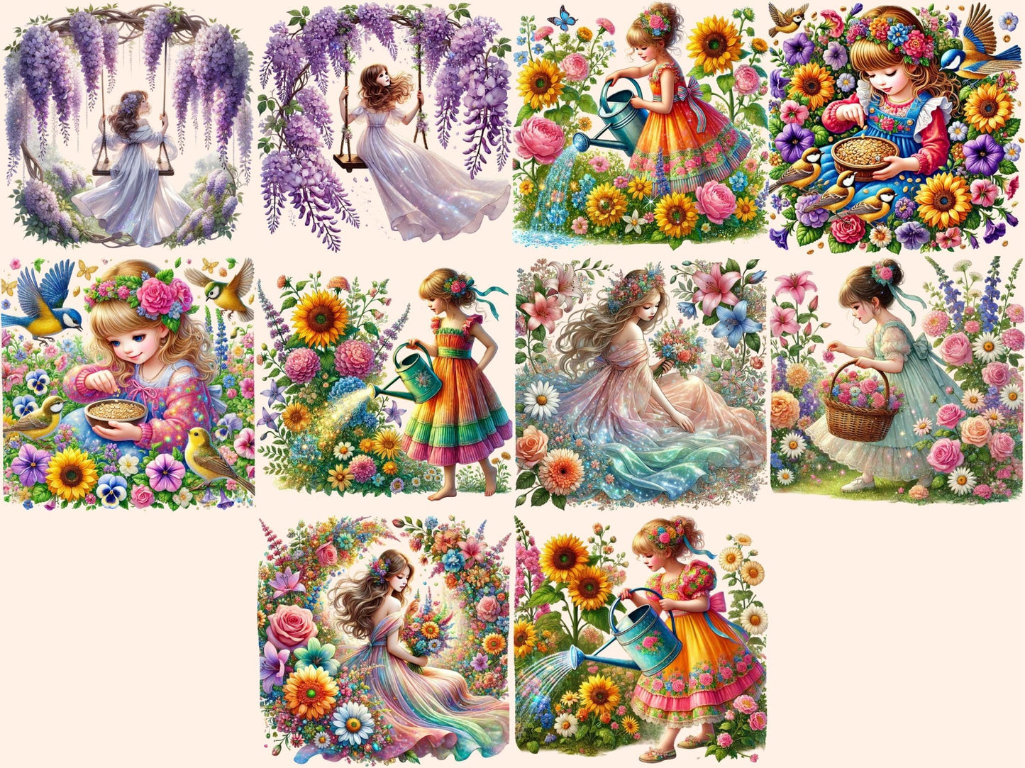 Garden Girls Clipart - High - Quality Instant Digital Download for Creative Projects