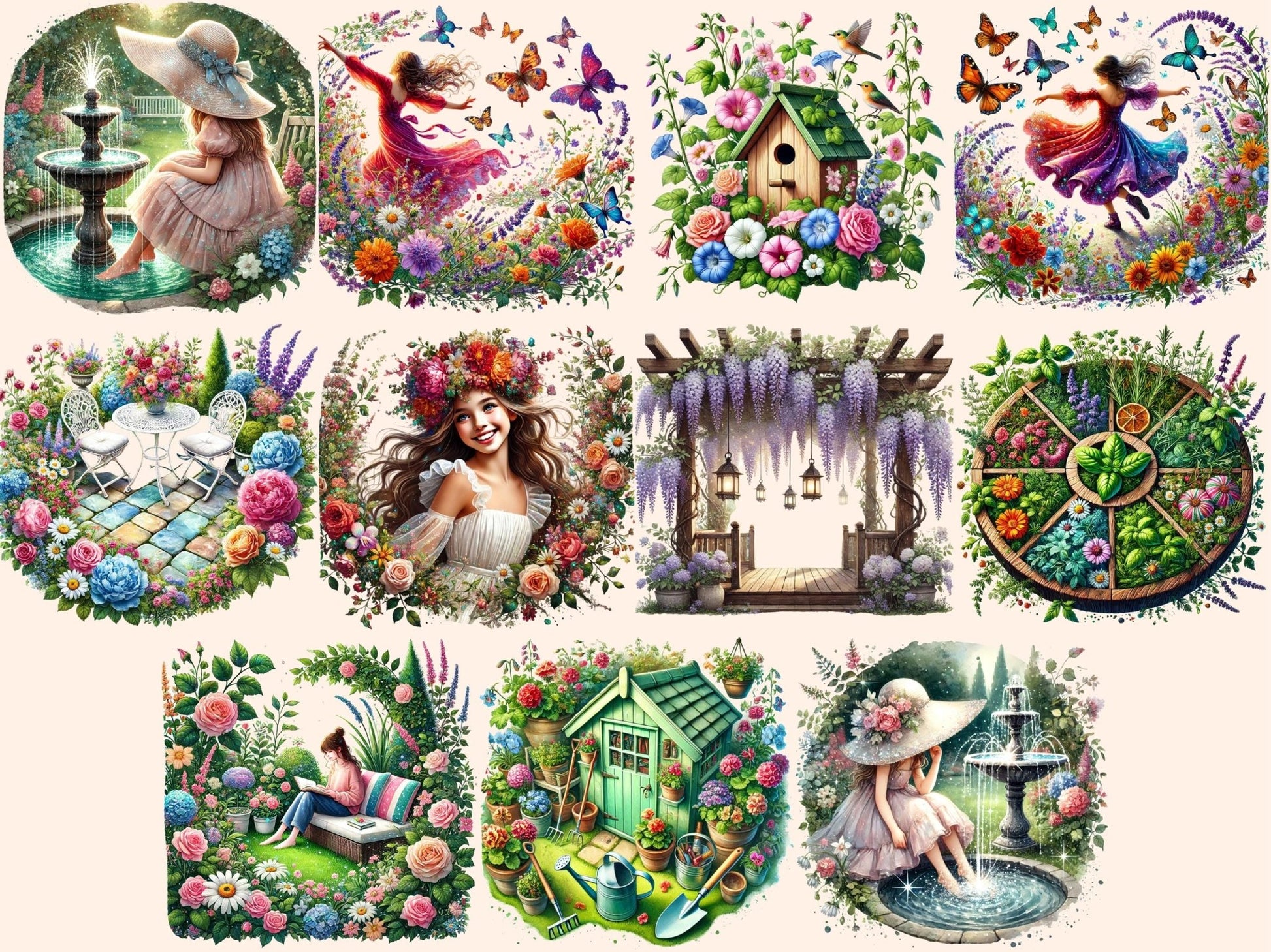 Garden Girls (P2) Clipart - High - Quality Instant Digital Download for Creative Projects