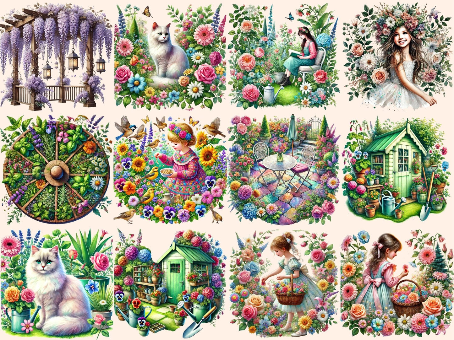 Garden Girls (P2) Clipart - High - Quality Instant Digital Download for Creative Projects