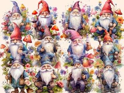 Garden Gnomes Watercolor Clipart fairytale clipart - Wonders Artist
