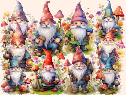 Garden Gnomes Watercolor Clipart fairytale clipart - Wonders Artist