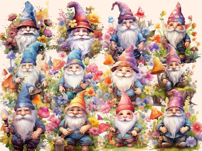 Garden Gnomes Watercolor Clipart fairytale clipart - Wonders Artist