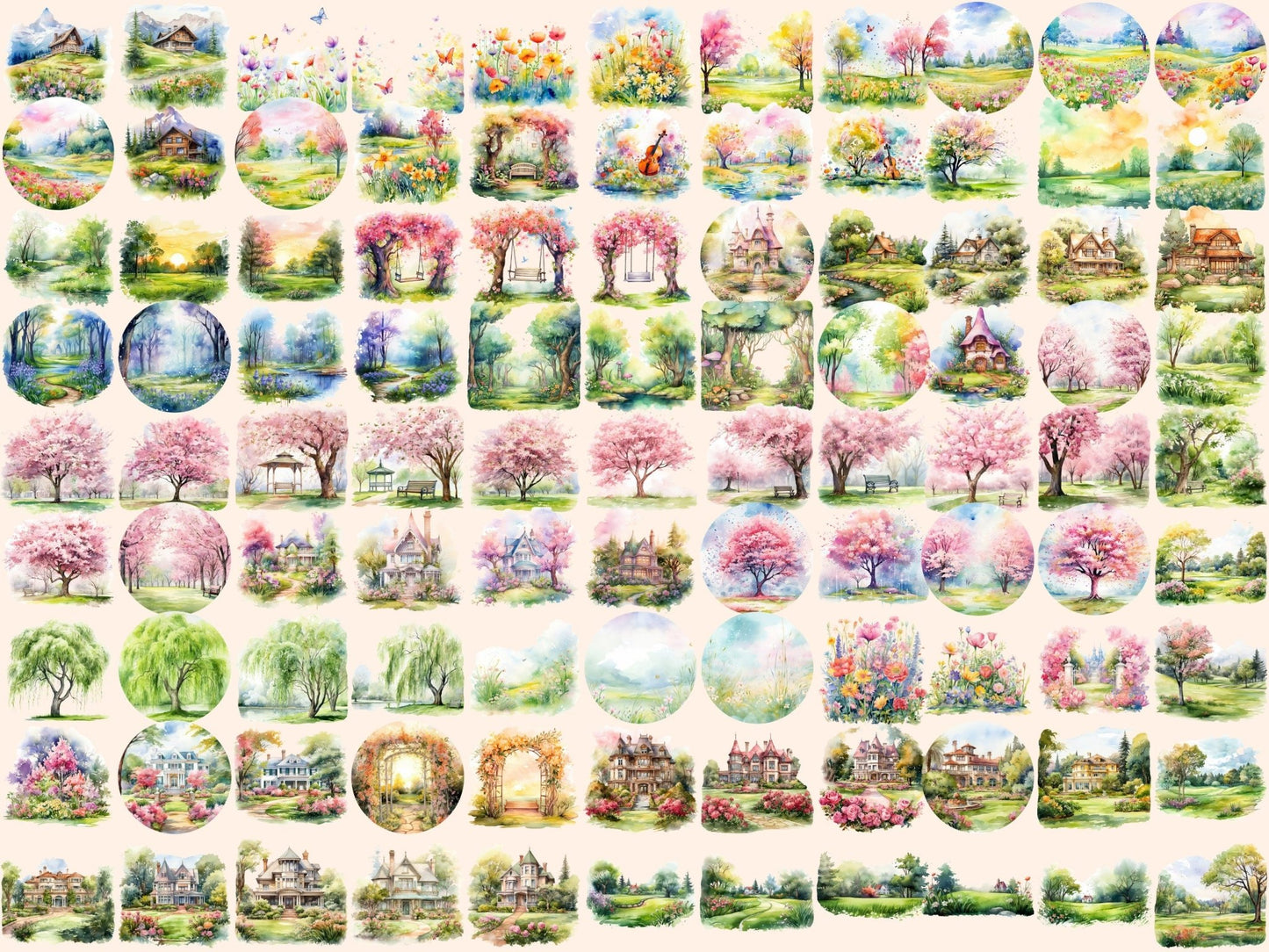 Garden Lawns Watercolor Clipart - High - Quality Instant Digital Download for Creative Projects