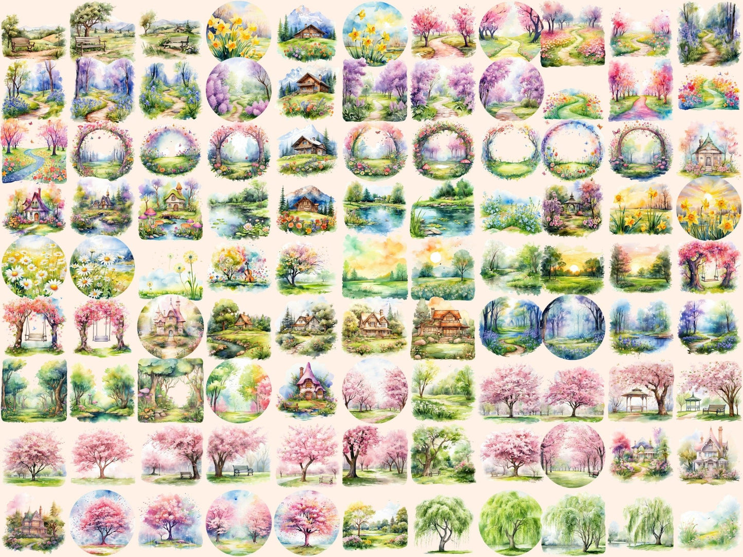 Garden Lawns Watercolor Clipart - High - Quality Instant Digital Download for Creative Projects