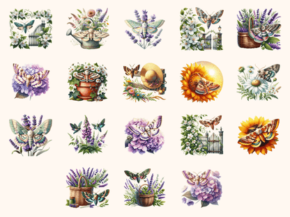 Garden Moths Clipart All Bundles Clipart Line Art - WondersArtist