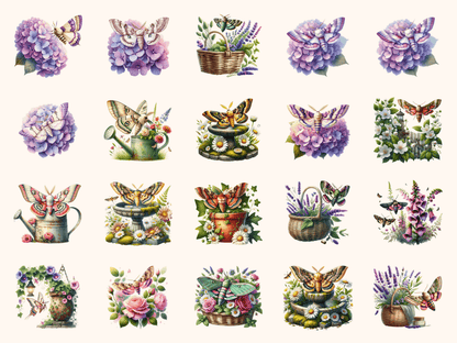 Garden Moths Clipart All Bundles Clipart Line Art - WondersArtist