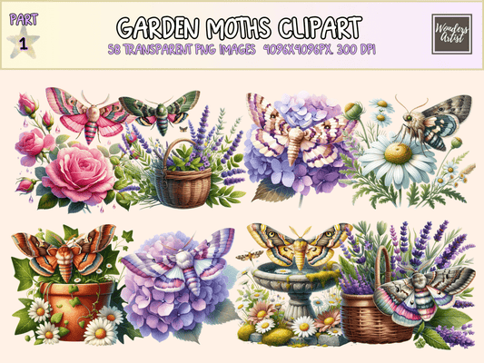 Garden Moths Clipart All Bundles Clipart Line Art - WondersArtist