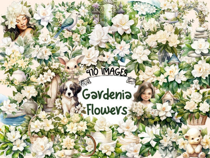 Gardenia Flowers Watercolor Clipart floral prints - Wonders Artist