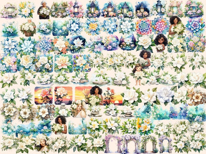 Gardenia Flowers Watercolor Clipart floral prints - Wonders Artist