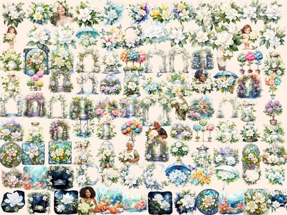 Gardenia Flowers Watercolor Clipart floral prints - Wonders Artist