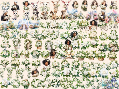 Gardenia Flowers Watercolor Clipart floral prints - Wonders Artist