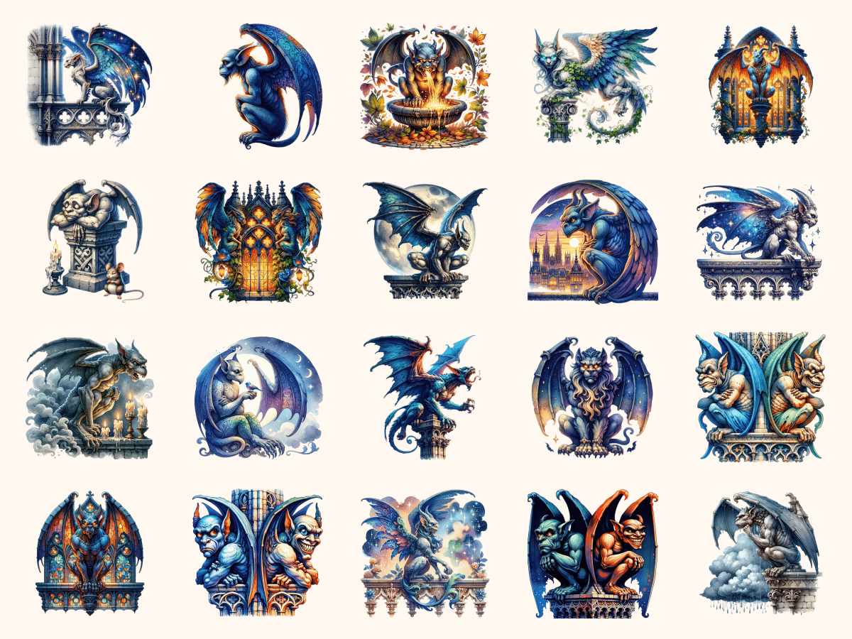 Gargoyles Clipart All Bundles Clipart Line Art - WondersArtist