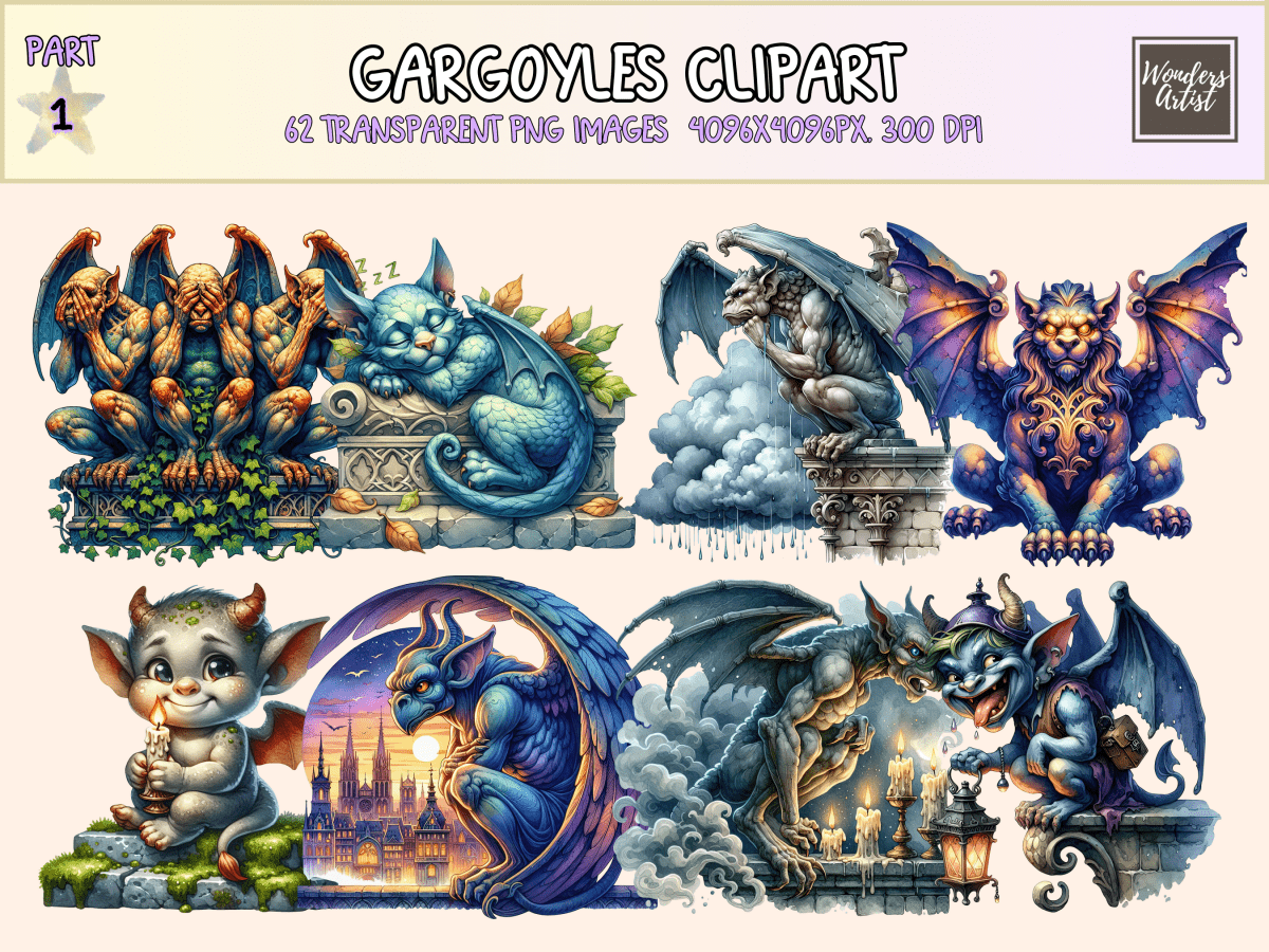 Gargoyles Clipart All Bundles Clipart Line Art - WondersArtist