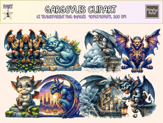 Gargoyles Clipart All Bundles Clipart Line Art - WondersArtist